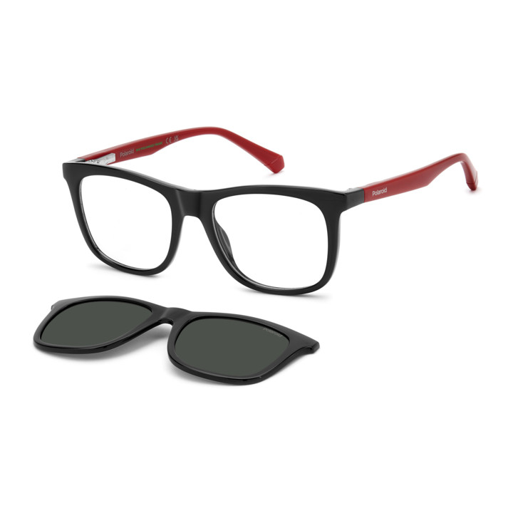 Lunettes de vue avec clip solaire Polaroid Kids PLD 8055/CS Black Red / verres Grey Polarized (OIT-M9)