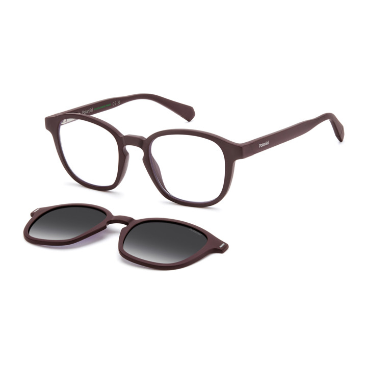 Lunettes de vue avec clip solaire Polaroid PLD 6203/CS Matte Burgundy / verres Grey Shaded Polarized (7BL-WJ)