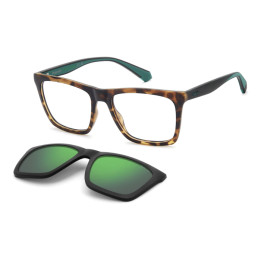 Lunettes de vue avec clip solaire Polaroid PLD D591/C Matte Black Green Havana / verres Greygreen Mirror Polarized (DNG-