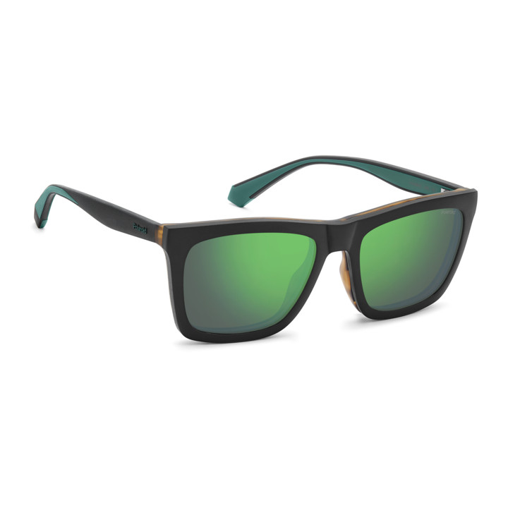 Lunettes de vue avec clip solaire Polaroid PLD D591/C Matte Black Green Havana / verres Greygreen Mirror Polarized (DNG-
