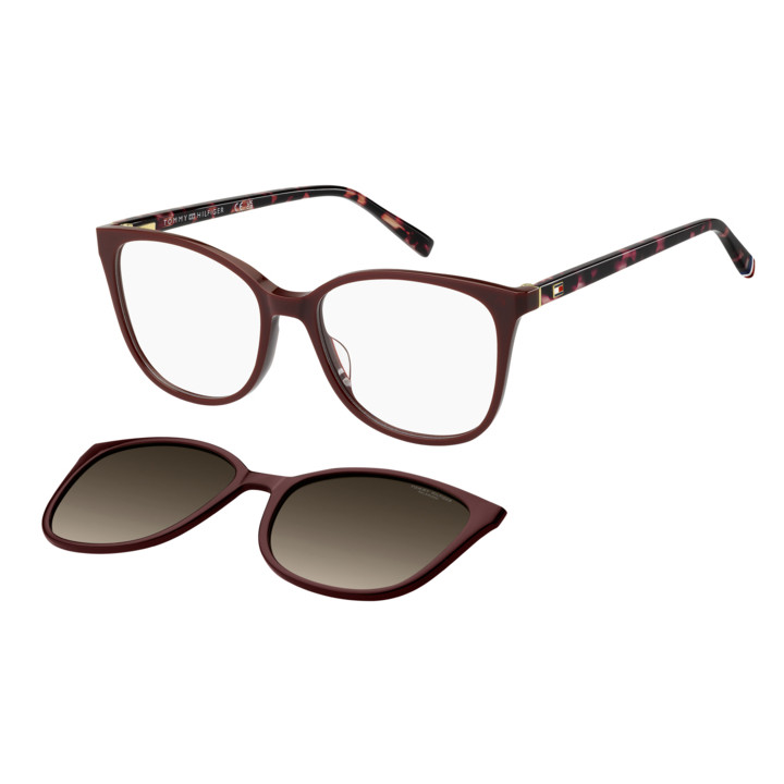 Lunettes de vue avec clip solaire Tommy Hilfiger TH 2294/C Burgundy 2 / verres Grey Shaded Polarized (LHF-WJ)