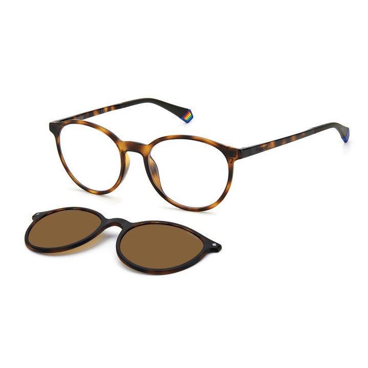 Lunettes de vue avec clip solaire Polaroid PLD 6137/CS Havana / verres Bronze Polarized (086-SP)