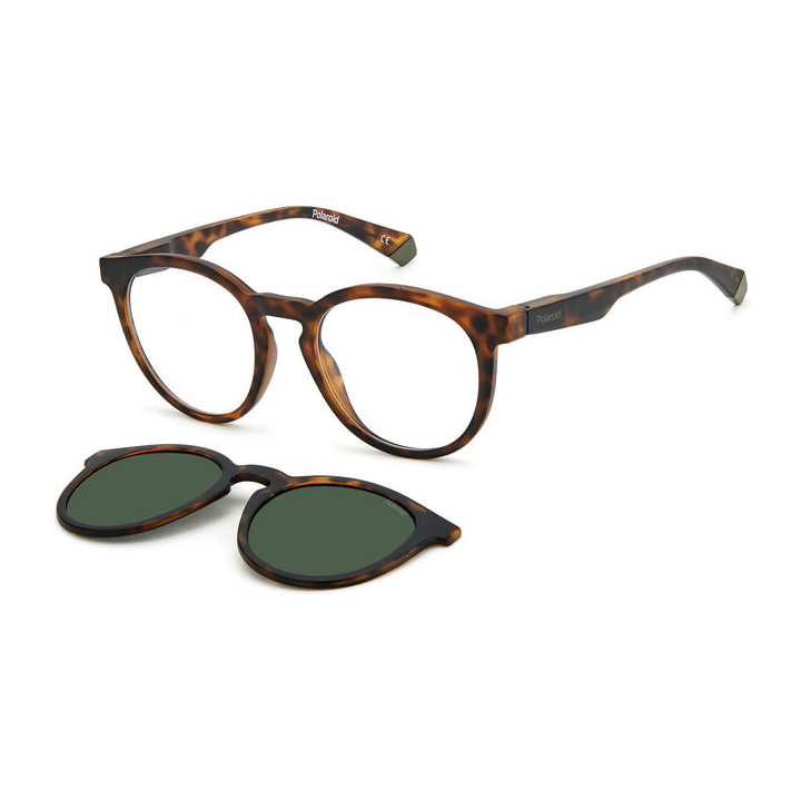 Lunettes de vue avec clip solaire Polaroid PLD 2132/CS Matte Havana / verres Green Polarized (N9P-UC)